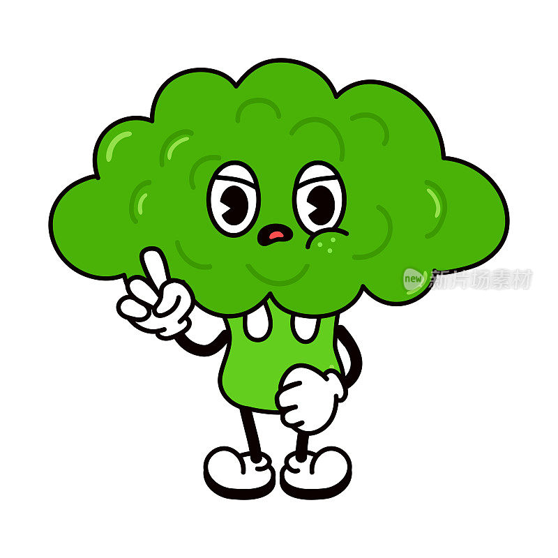 Cute angry sad broccoli character. Vector hand drawn traditional cartoon vintage, retro, kawaii character illustration icon. Isolated on white background. Angry broccoli character concept